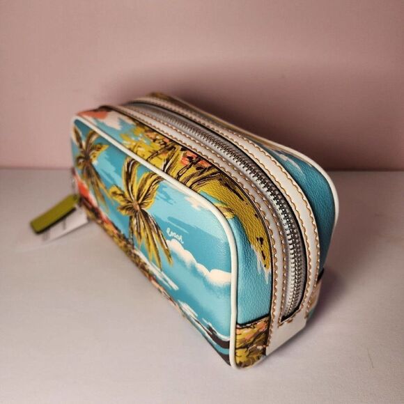 NWT CK381 Coach Small Travel Kit With Hawaiian Print Silver Blue Multi Aloha - Picture 2 of 8